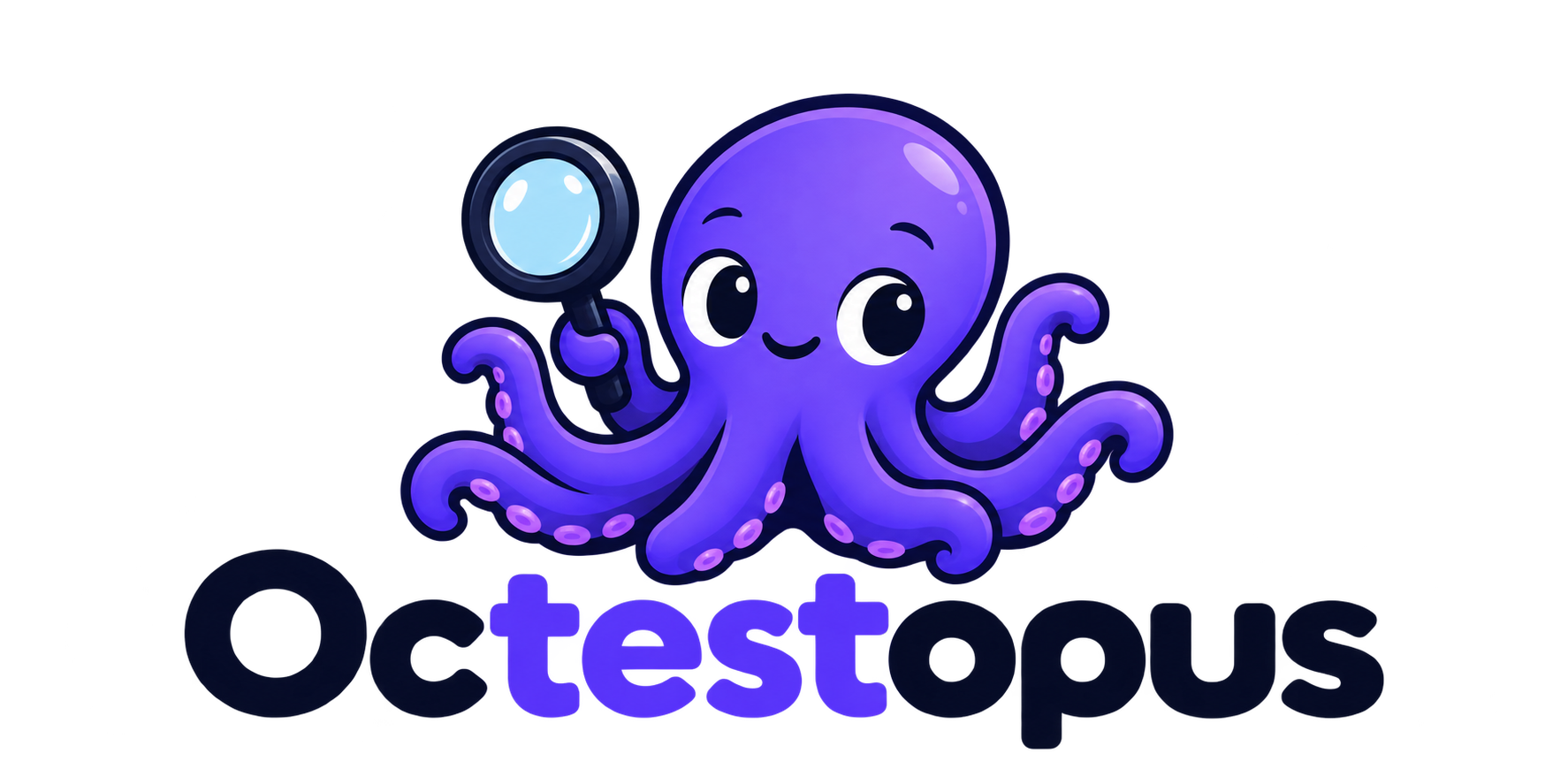 Octestopus: a purple octopus holding a magnifying glass